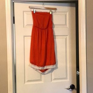 Orange strapless dress size small.
